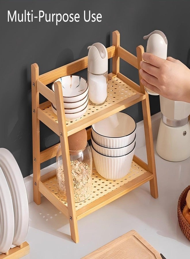 SRTFINE 2 Tier Coffee Bar Station Organizer & Bamboo Mug Holder - Countertop Tea and Coffee Bar Accessories Stand, Matcha Display Shelf with Condiment Storage Rack, Cup Organizer for Kitchen Counter (Small) - Image 4